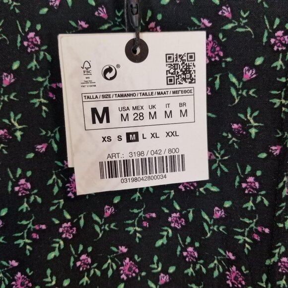 Zara Dress Womens M The Lisa‎ Floral Short Sleeve High Neck Swing Trapeze Black - Picture 8 of 13